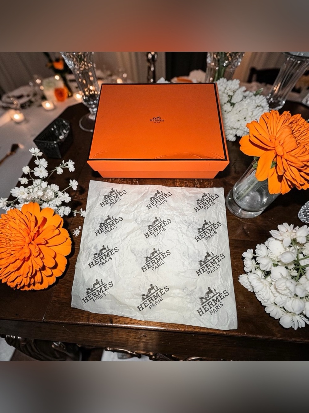 Hermes Paris Shoe Gift Box EMPTY Orange 11”x 9” Wrapping Paper Brand Iconic Logo